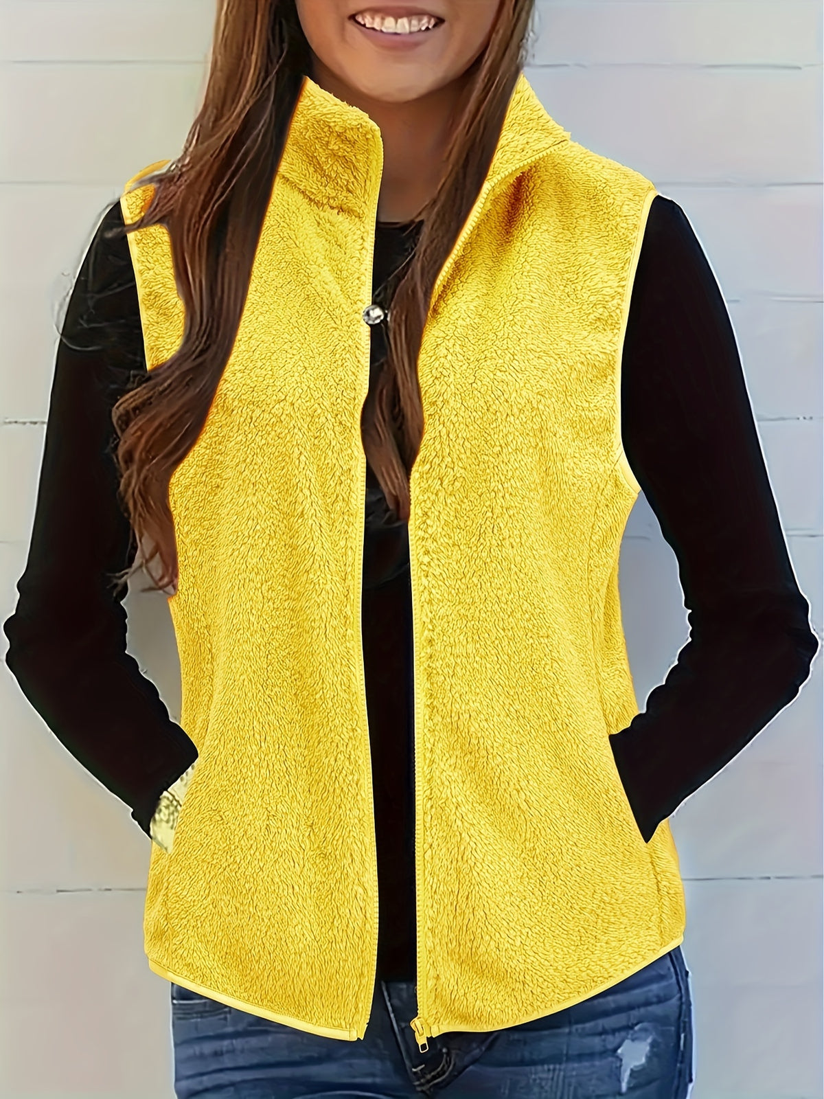 Gilet Femme Sans Manches en Peluche Zippé