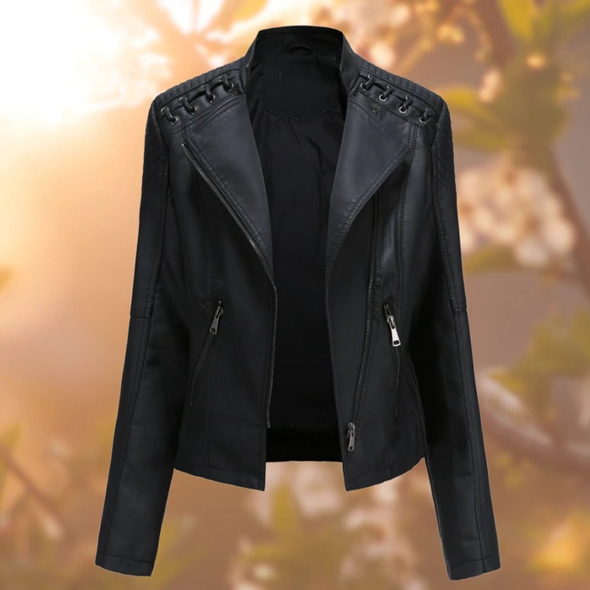 VESTES EN CUIR COL MONTANT POUR FEMME