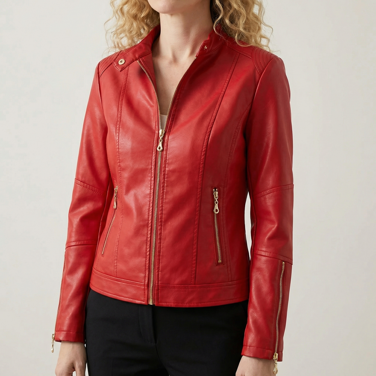 BLOUSON ZIPPÉ VESTES EN CUIR SIMILI POUR FEMME