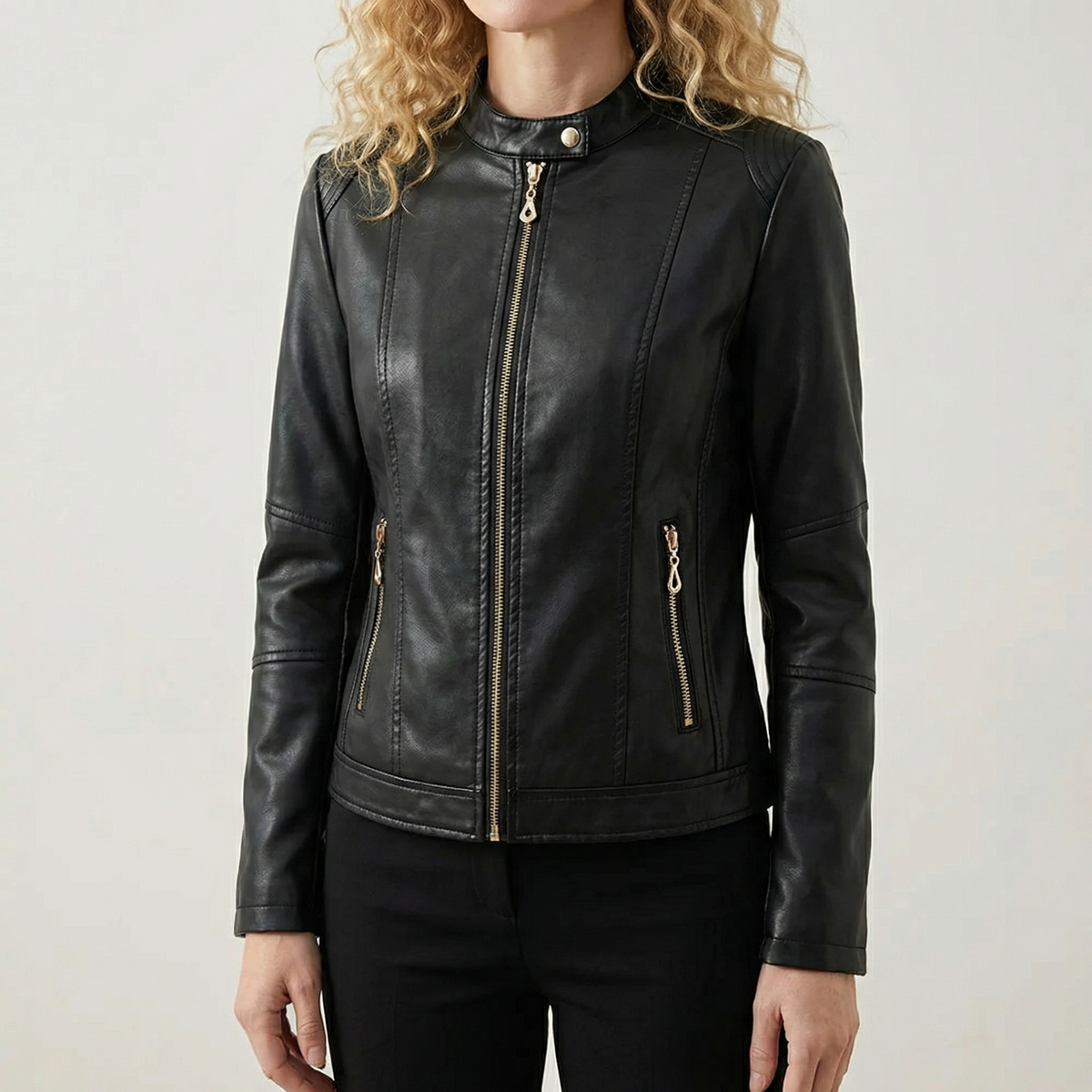 BLOUSON ZIPPÉ VESTES EN CUIR SIMILI POUR FEMME