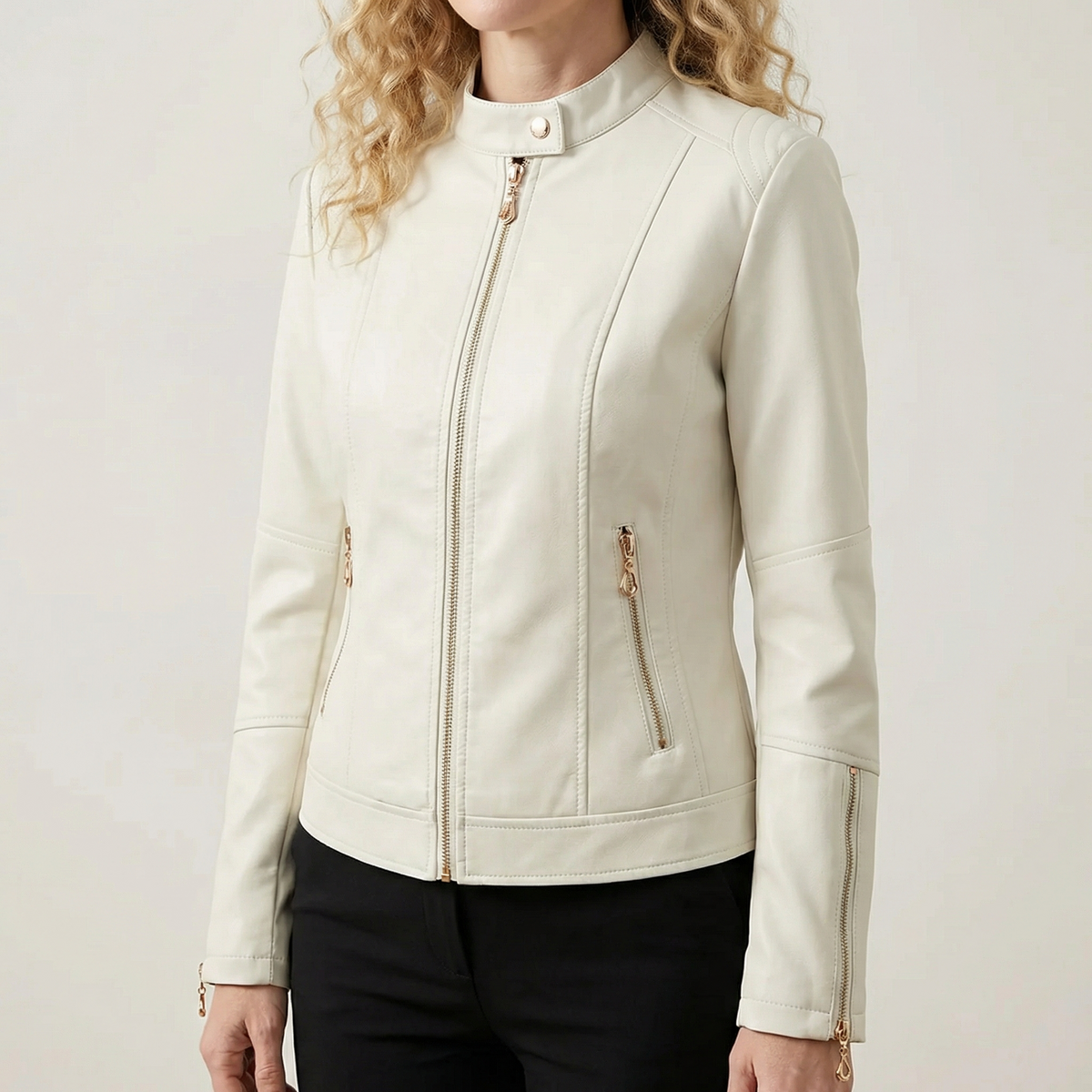 BLOUSON ZIPPÉ VESTES EN CUIR SIMILI POUR FEMME