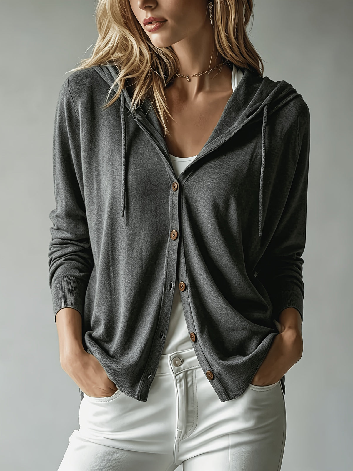 GILET POUR FEMME À CAPUCHE BOUTONNÉ