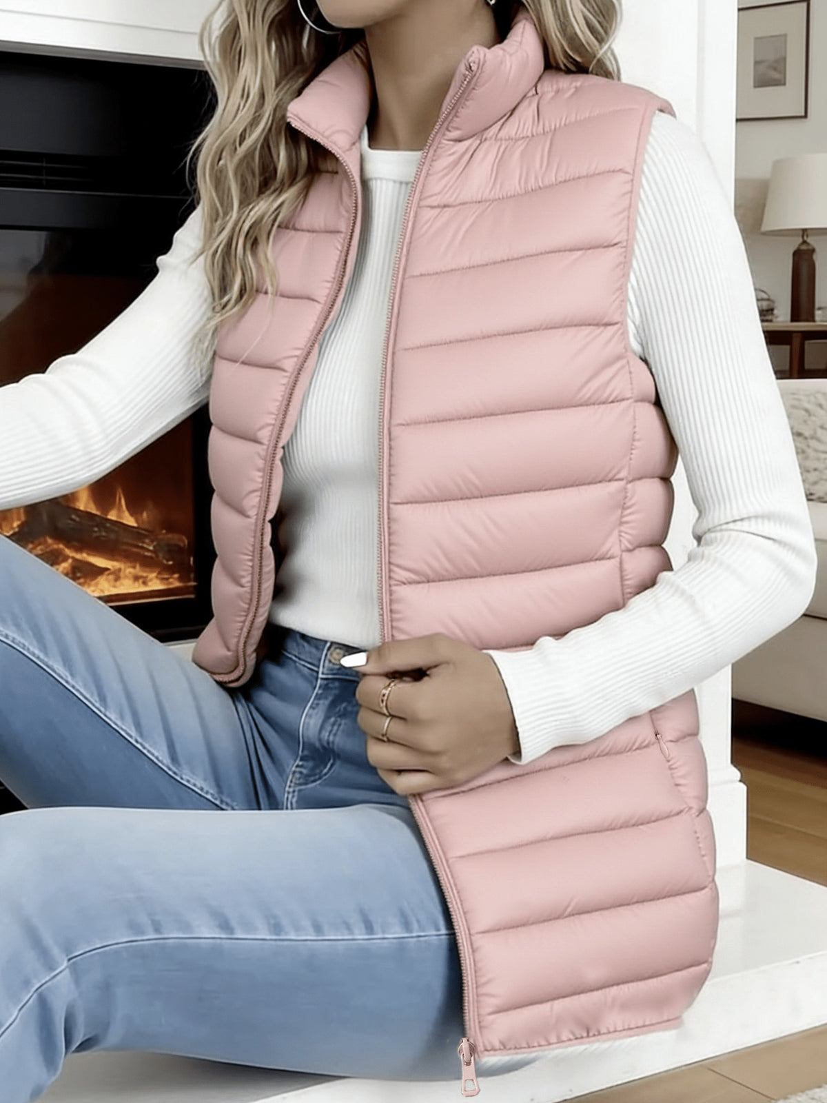 GILET FEMME SANS MANCHE MATELASSÉ COL MONTANT