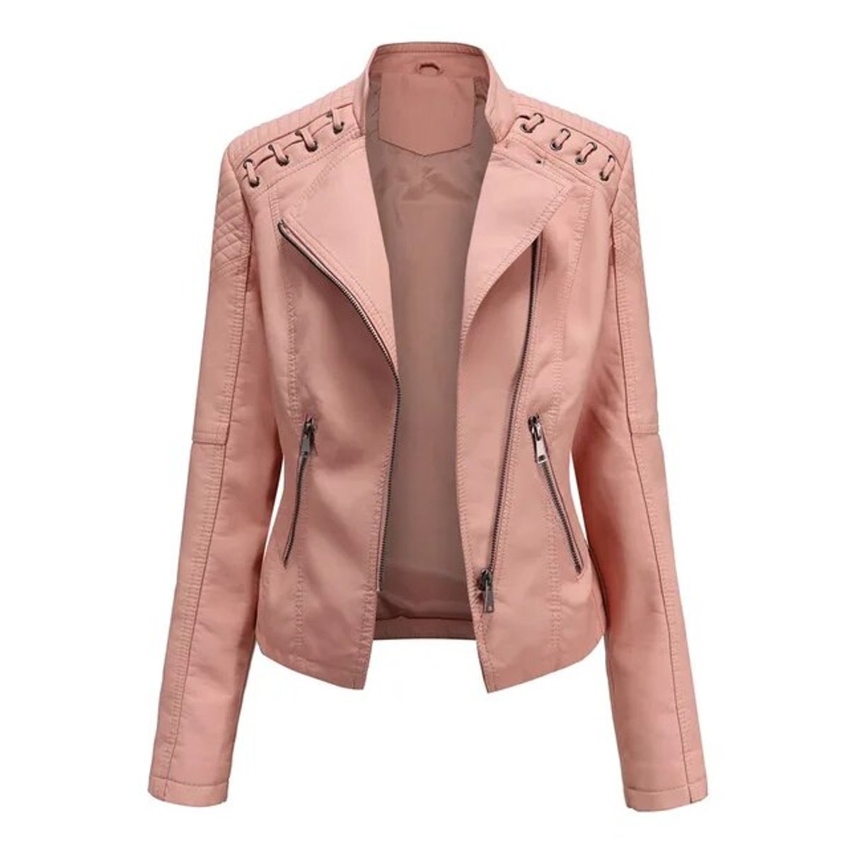VESTES EN CUIR COL MONTANT POUR FEMME