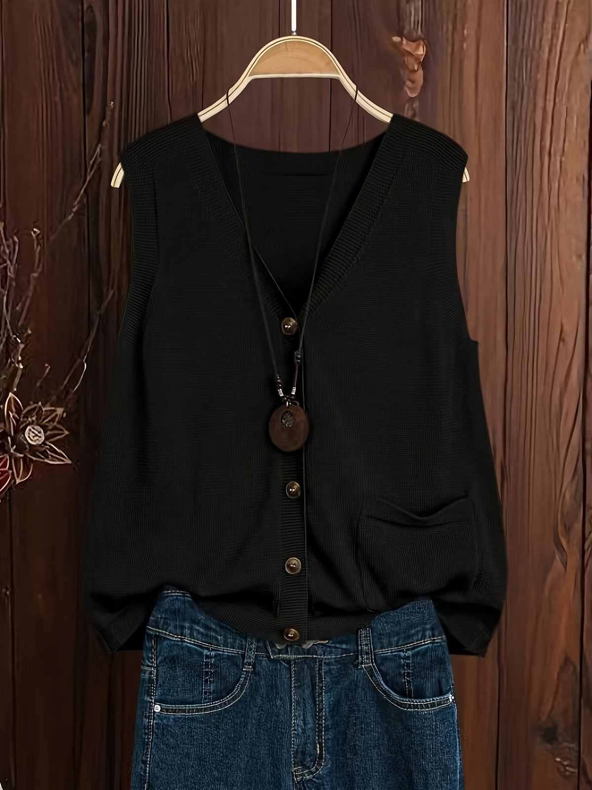 GILET FEMME SANS MANCHE BOUTONNÉ POCHE