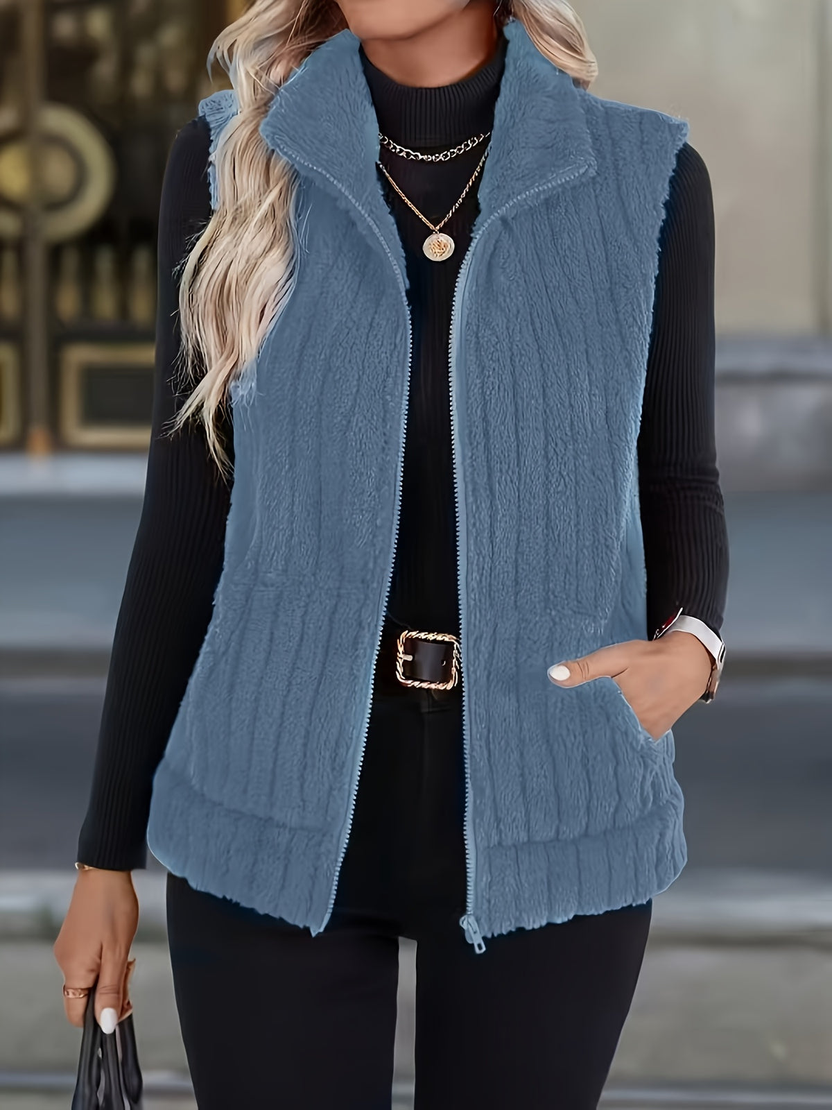 GILET PELUCHE ZIP POUR GILET FEMME SANS MANCHES