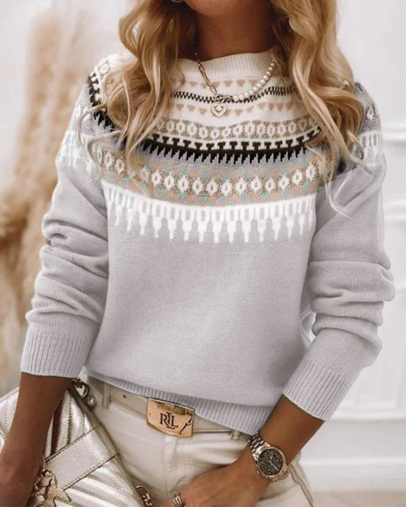 PULL MOTIF JACQUARD COL ROND POUR FEMME