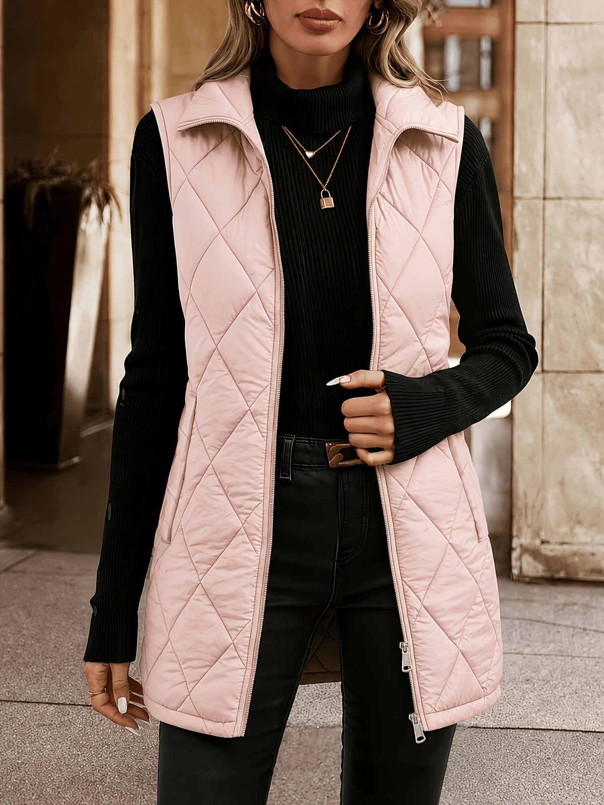 GILET FEMME SANS MANCHE MATELASSÉ COL MONTANT