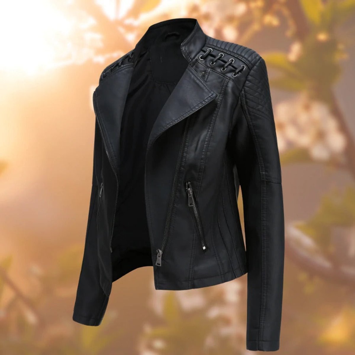 VESTES EN CUIR COL MONTANT POUR FEMME