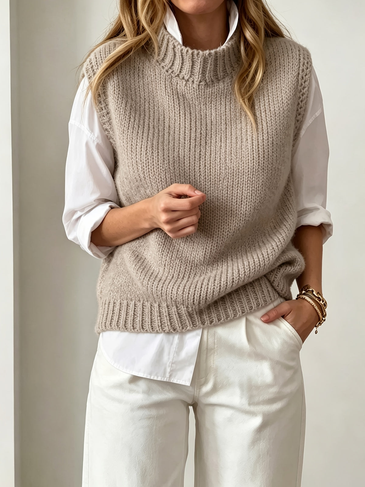 GILET FEMME SANS MANCHES COL MONTANT