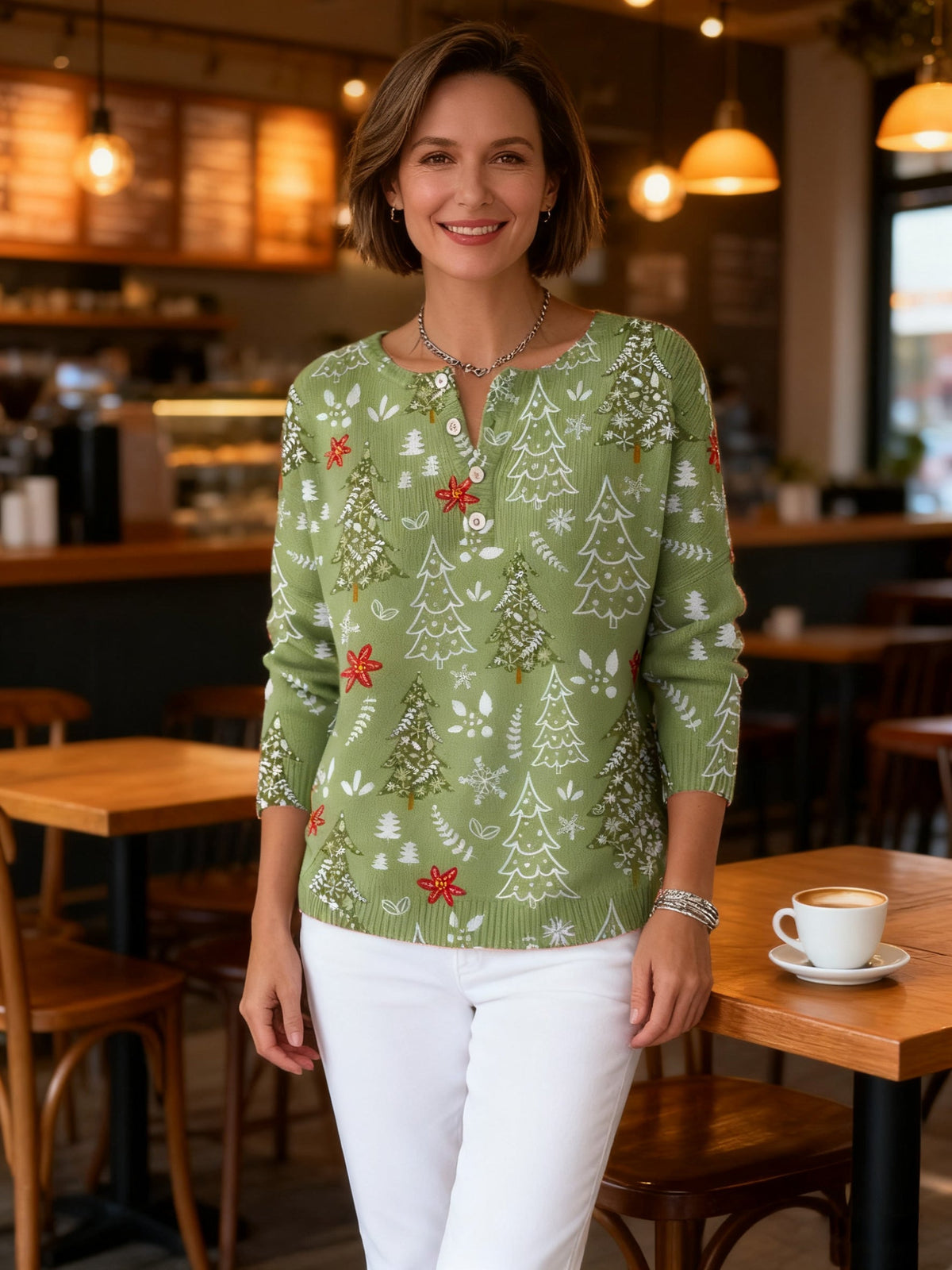 PULL DE NOËL COL BOUTONNÉ POUR FEMME