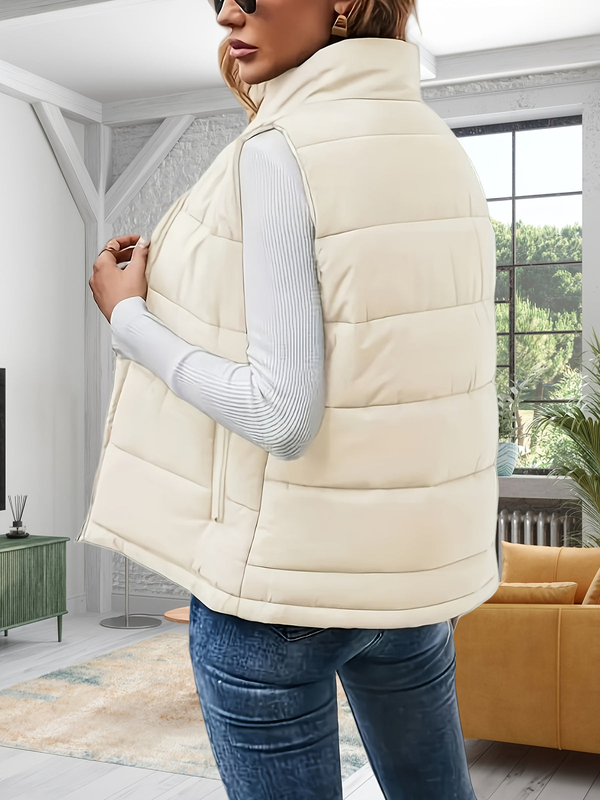 MATELASSÉ COL MONTANT GILET FEMME SANS MANCHE