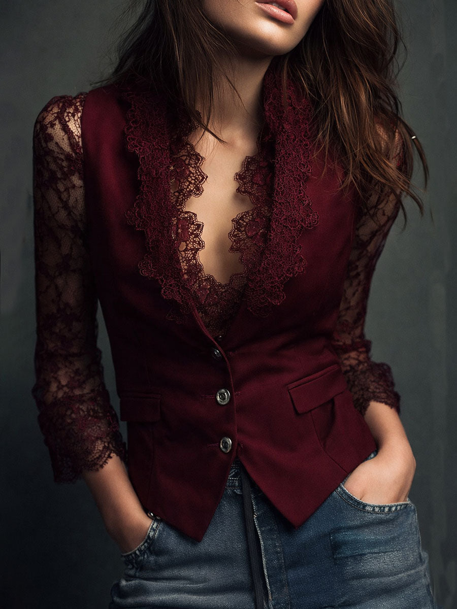 BLAZER FEMME MANCHES SEMI-TRANSPARENTES