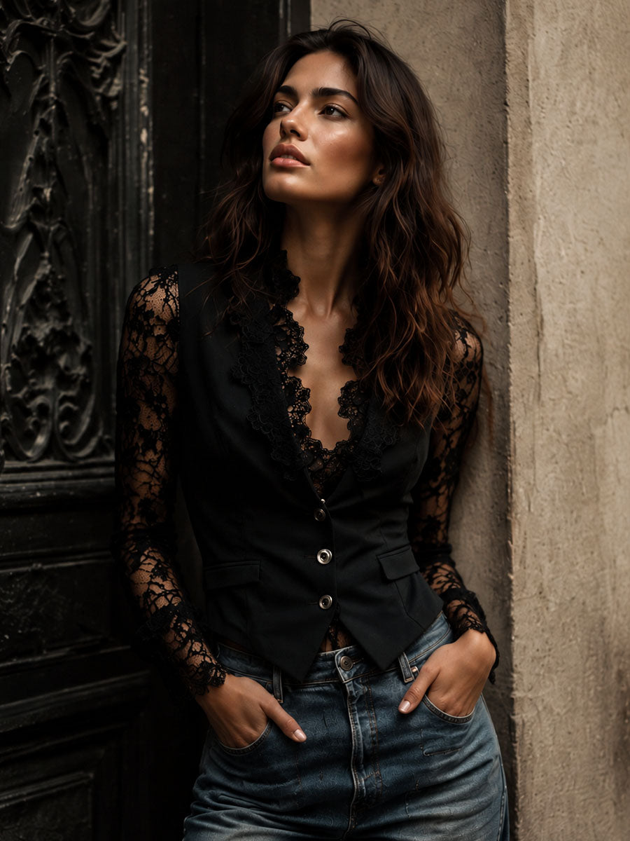 BLAZER FEMME MANCHES SEMI-TRANSPARENTES