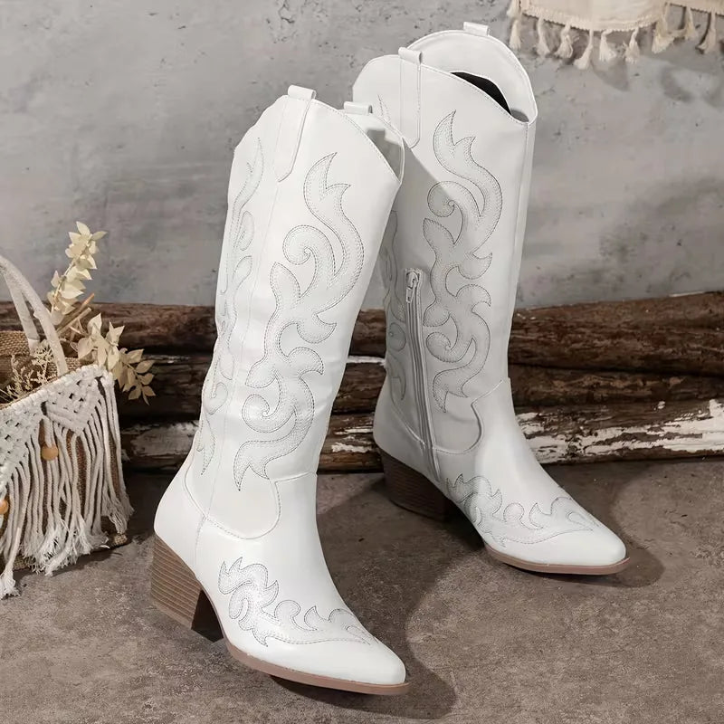 BOTTES BRODÉES À TALON BLOC POUR FEMME