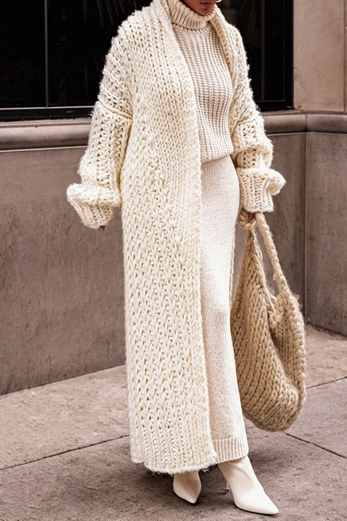 CARDIGAN LONG MAILLE ÉPAISSE GILET POUR FEMME