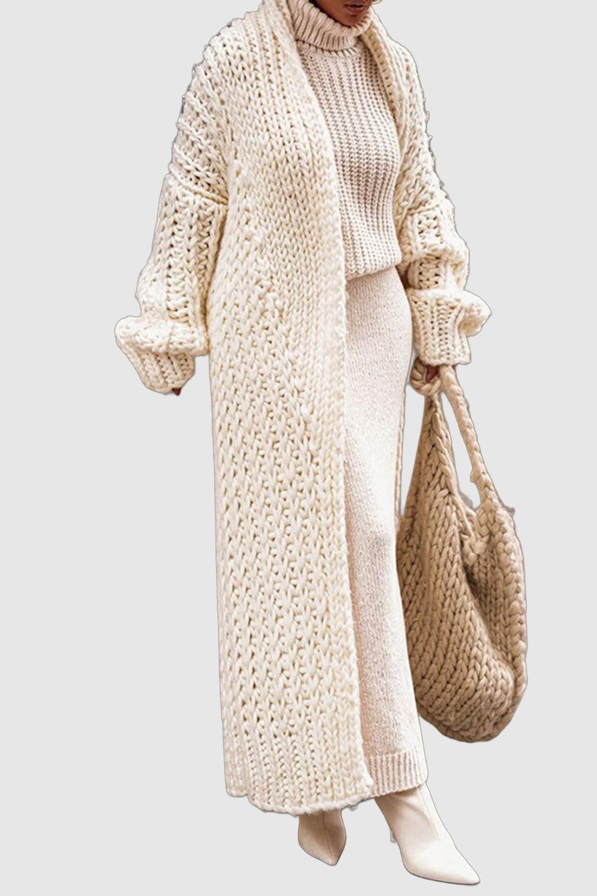 CARDIGAN LONG MAILLE ÉPAISSE GILET POUR FEMME