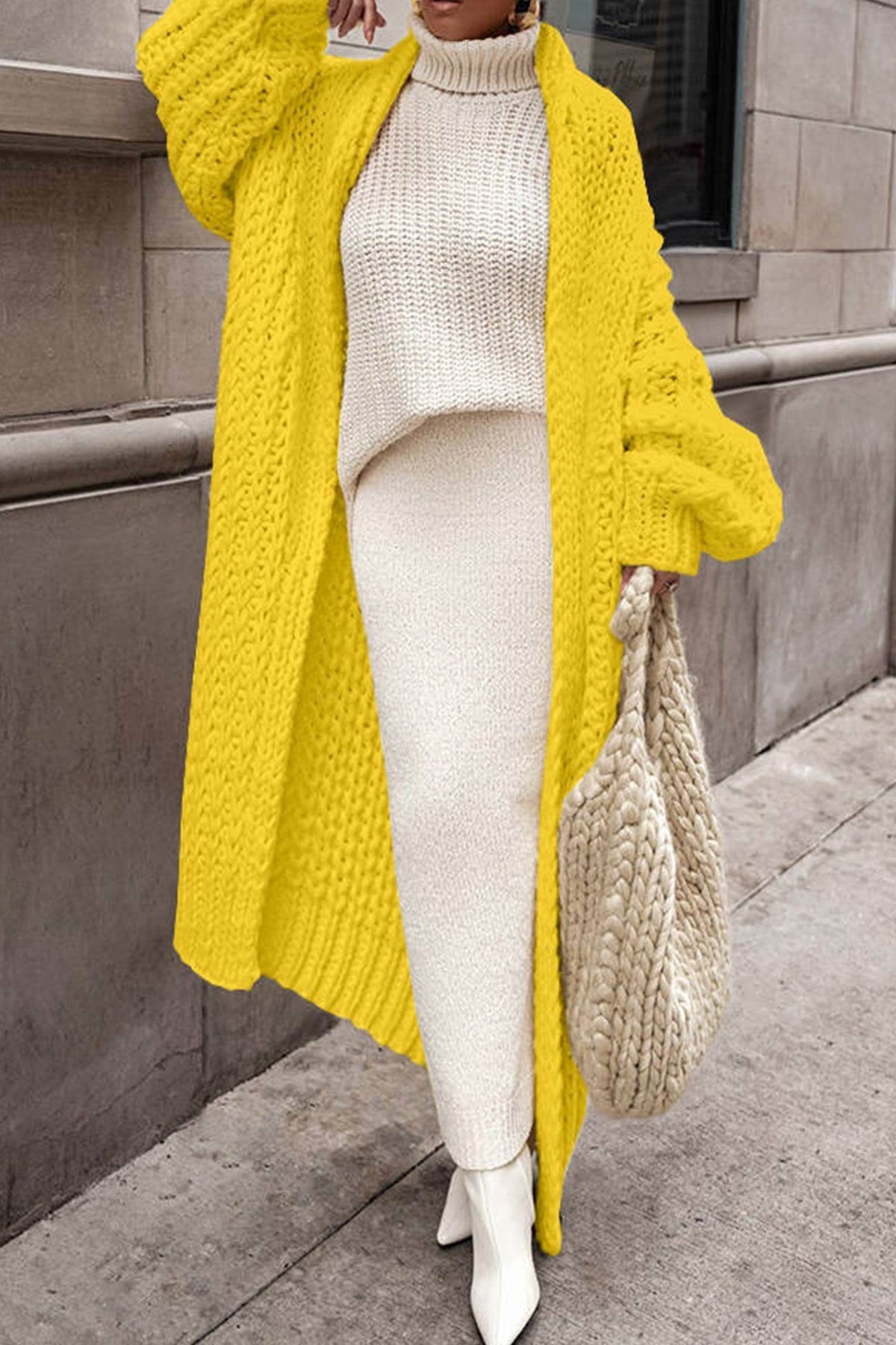 CARDIGAN LONG MAILLE ÉPAISSE GILET POUR FEMME