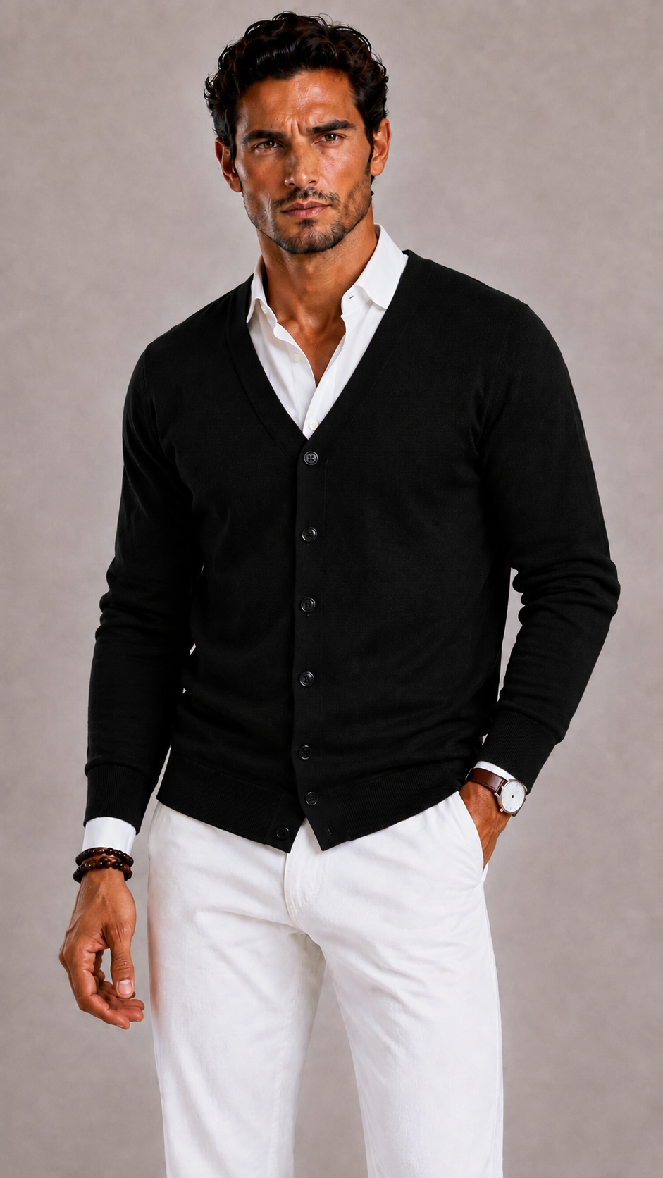 CARDIGAN COL V BOUTONNÉ POUR HOMME