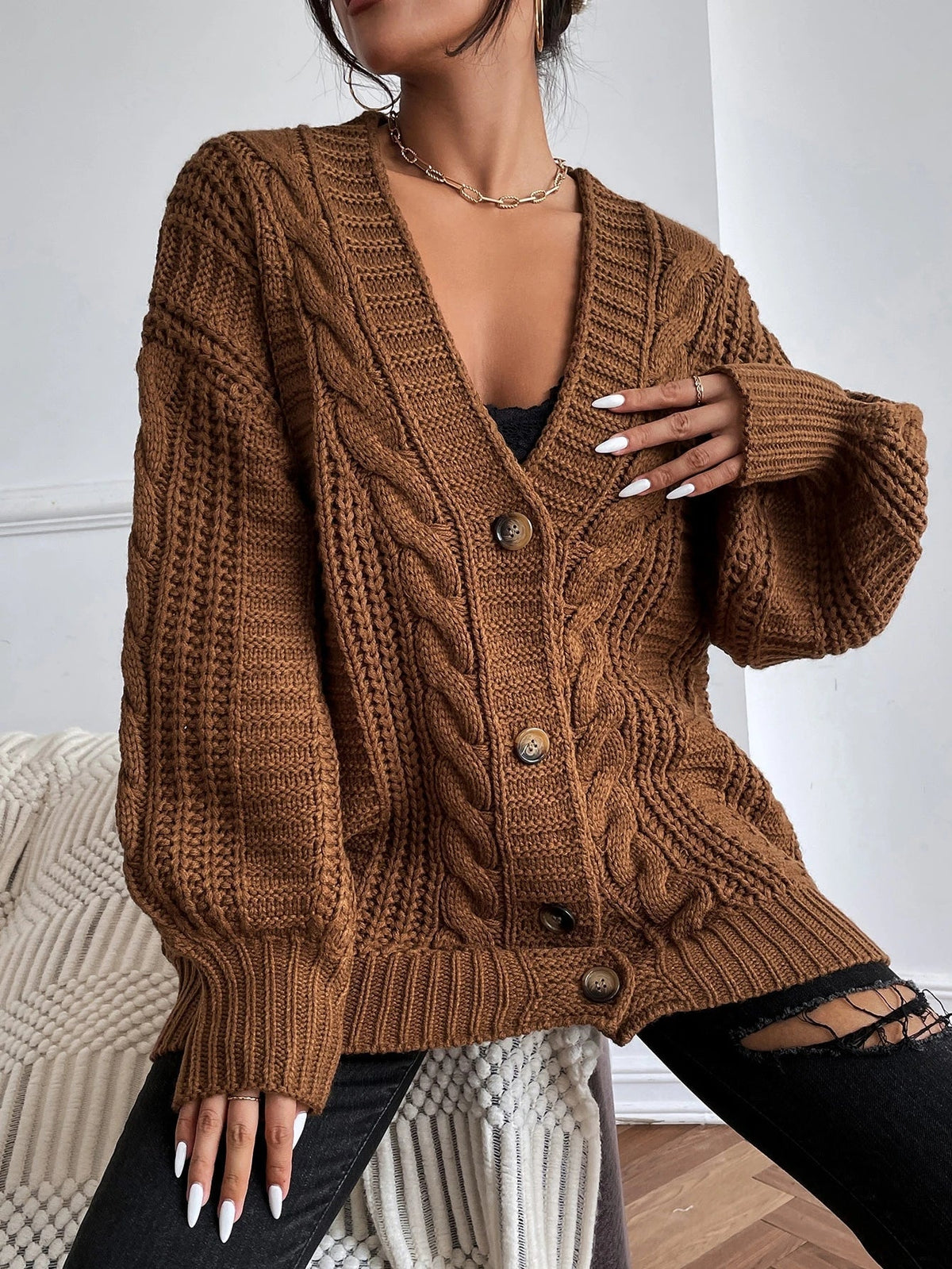 GILET POUR FEMME MAILLE TORSADÉE OVERSIZE