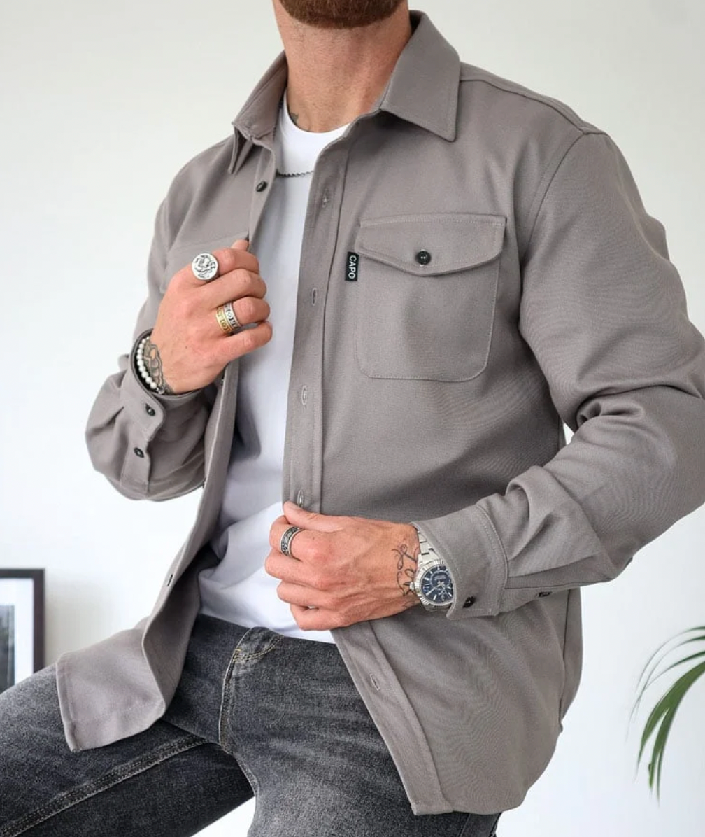 SURCHEMISE BOUTONNÉE COL CHÂLE POUR HOMME