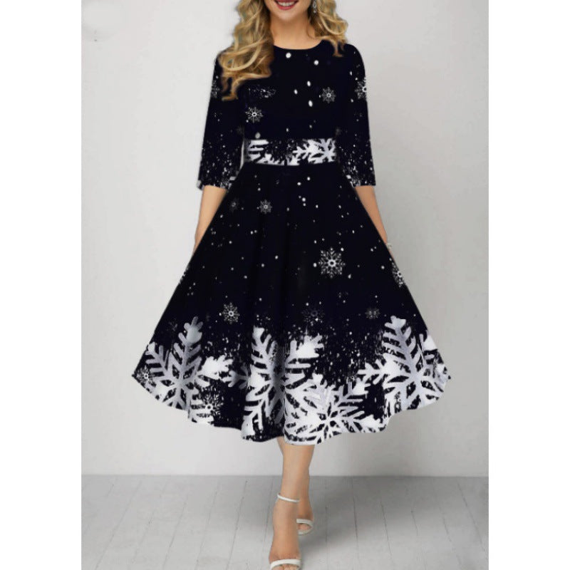 ROBE DE NOËL FLOCONS MI-MANCHES POUR FEMME