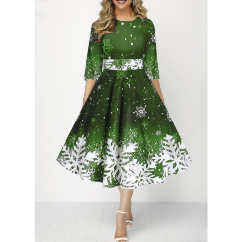 ROBE DE NOËL FLOCONS MI-MANCHES POUR FEMME
