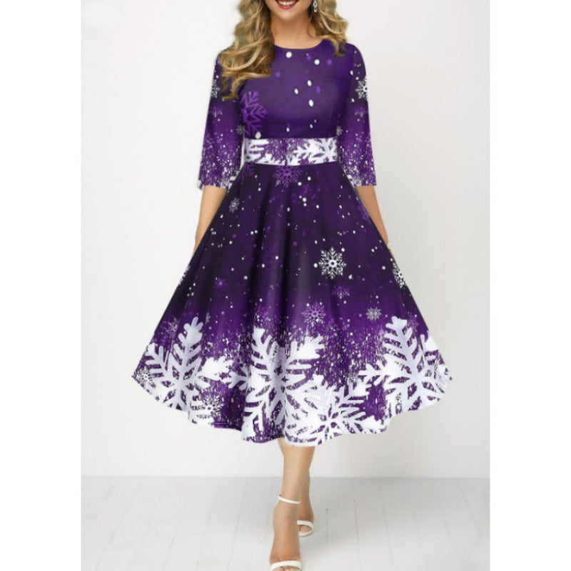 ROBE DE NOËL FLOCONS MI-MANCHES POUR FEMME