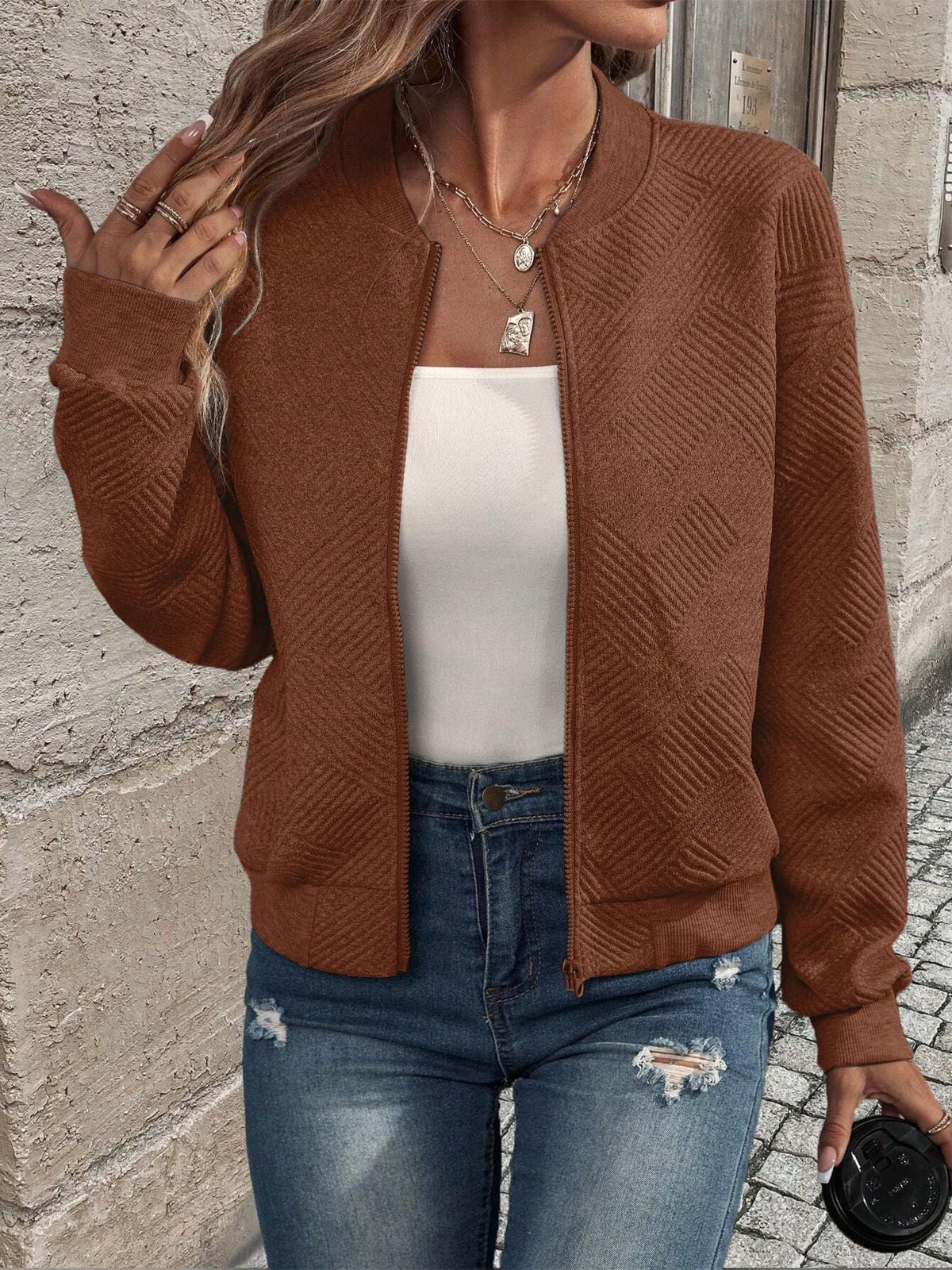 Gilet pour femme zippé texturé