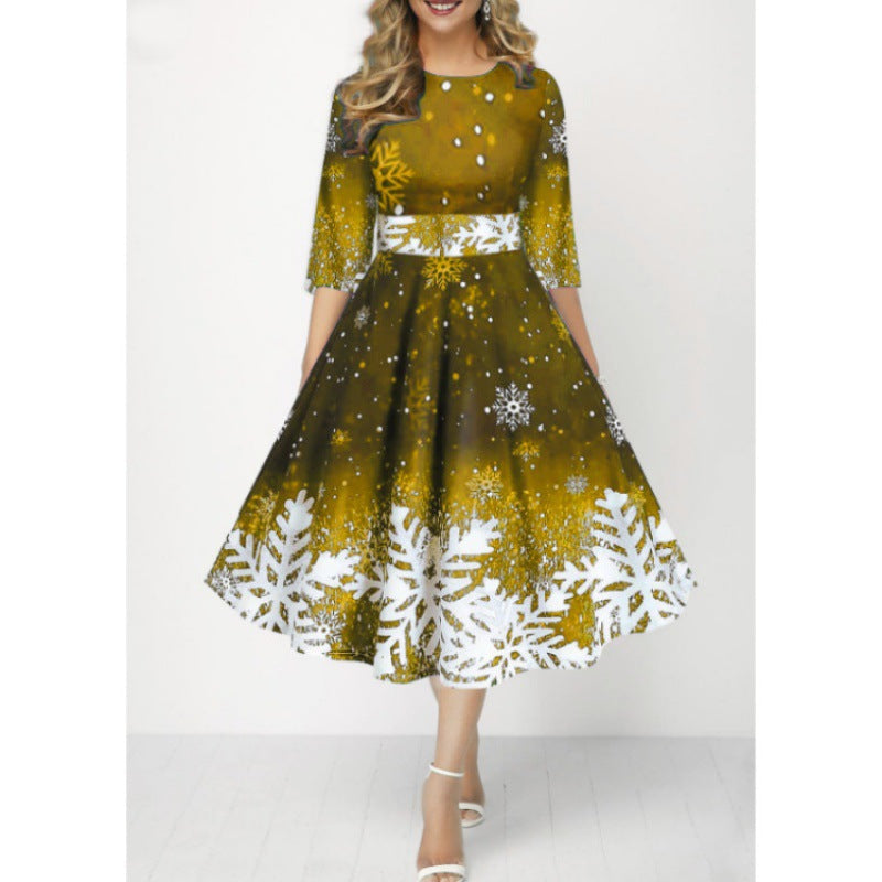 ROBE DE NOËL FLOCONS MI-MANCHES POUR FEMME