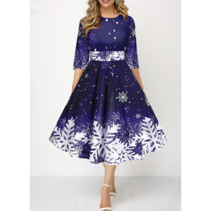 ROBE DE NOËL FLOCONS MI-MANCHES POUR FEMME