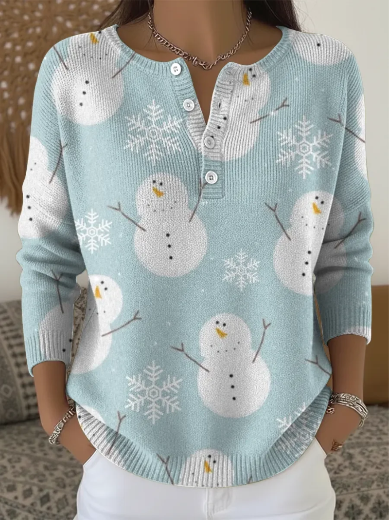 PULL DE NOËL BONHOMME COL BOUTONNÉ POUR FEMME
