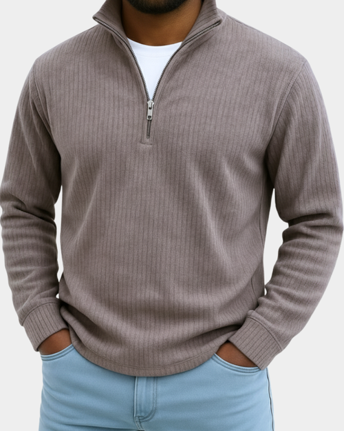 Aksel | Pull Homme Col Montant Zippé Côtelé