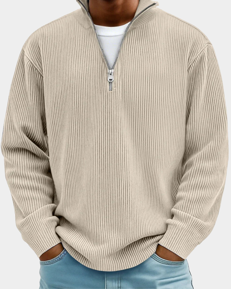 Aksel | Pull Homme Col Montant Zippé Côtelé