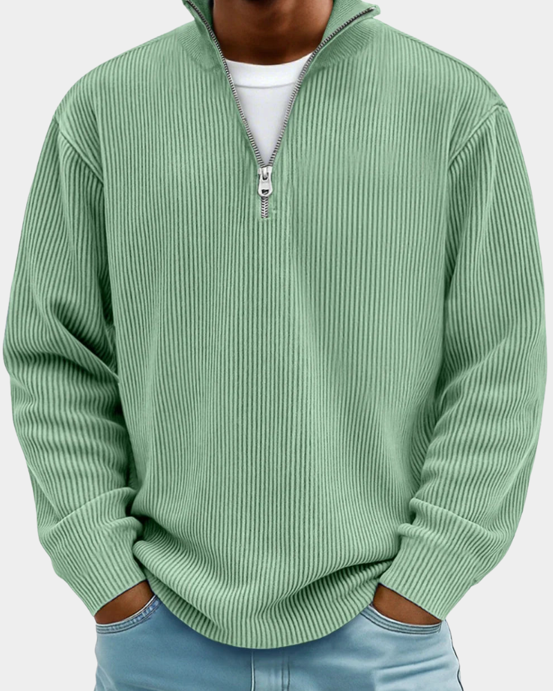 Aksel | Pull Homme Col Montant Zippé Côtelé