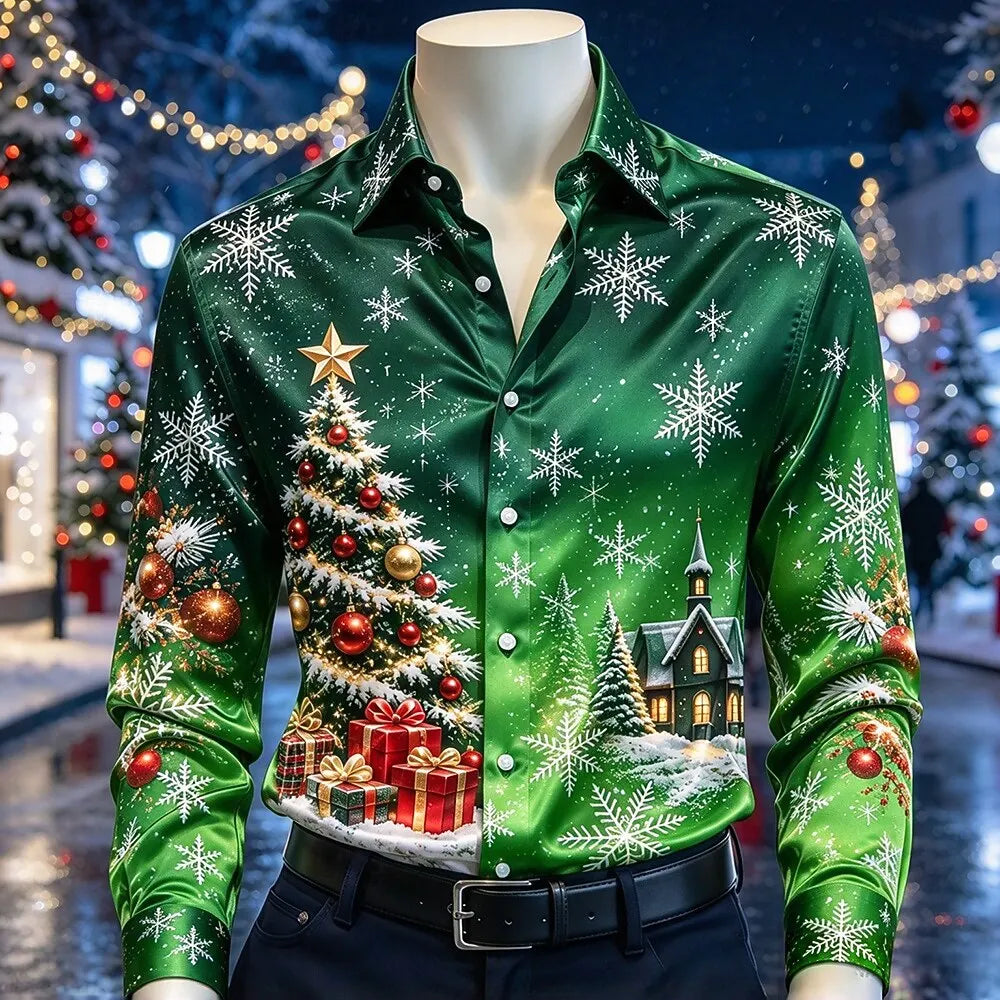 Chemisiers de Noël Homme - Chemise Imprimé Flocons Satinée