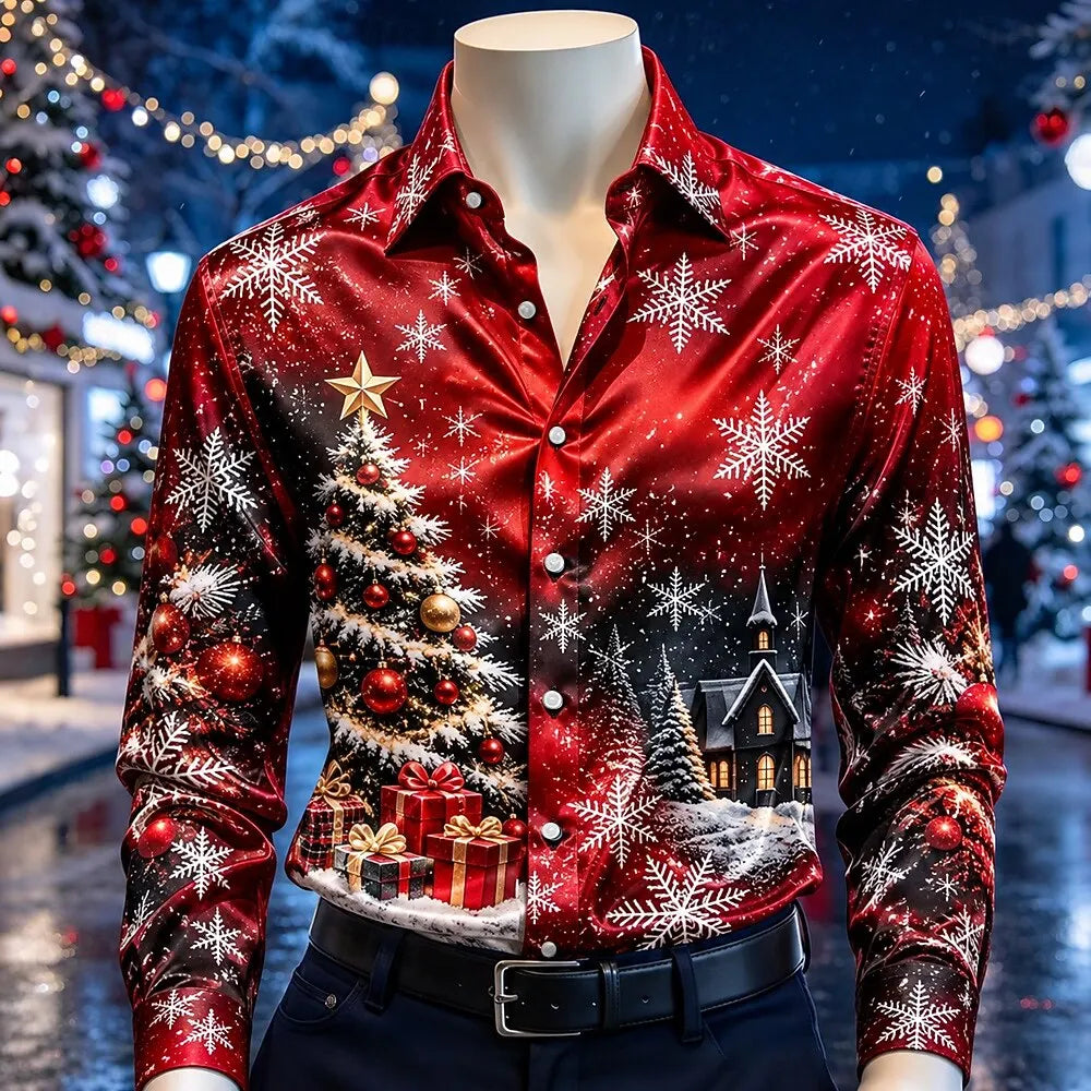 Chemisiers de Noël Homme - Chemise Imprimé Flocons Satinée