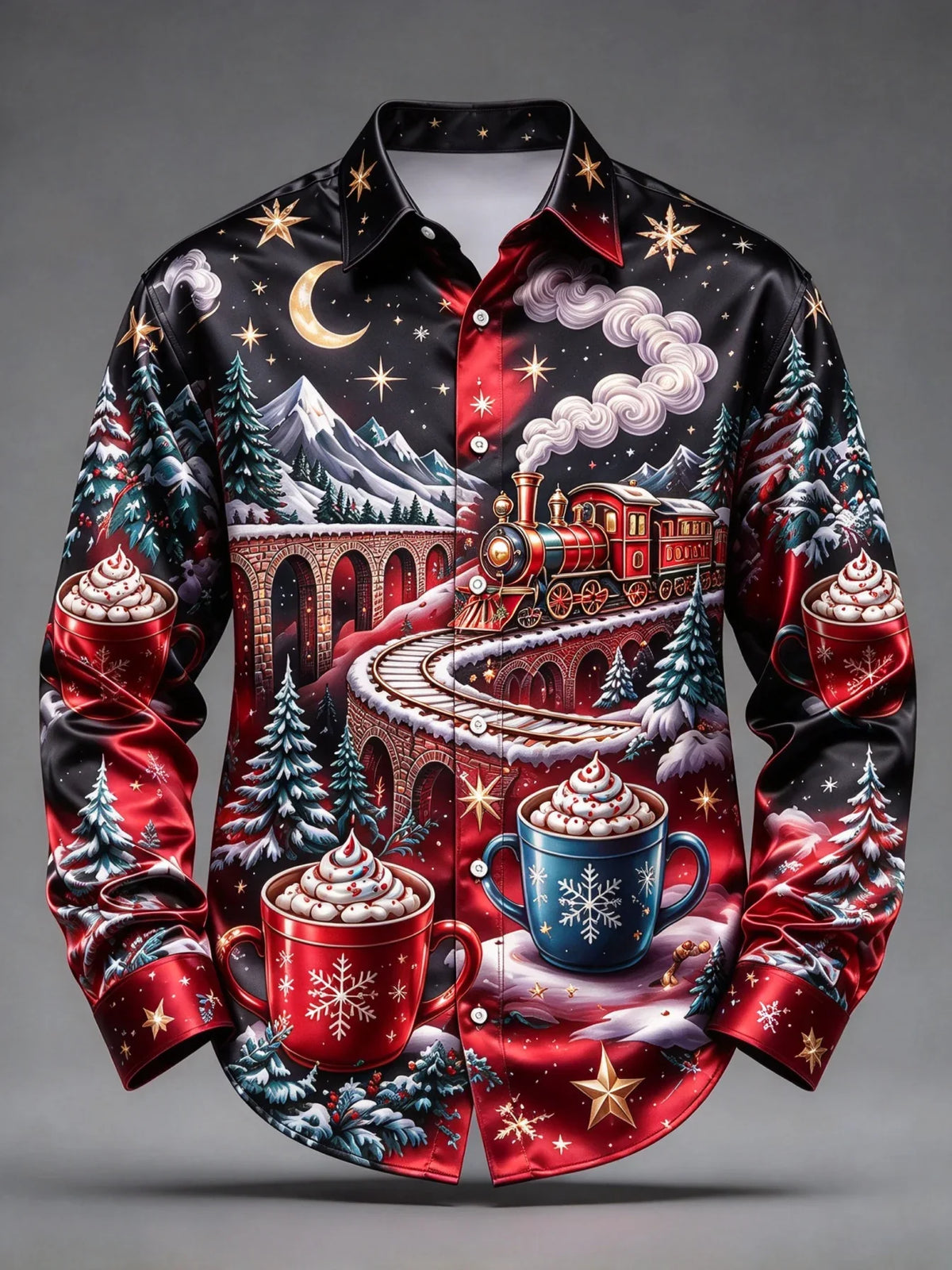Chemisiers de Noël - Chemise Imprimé Train de Noël Pour Homme