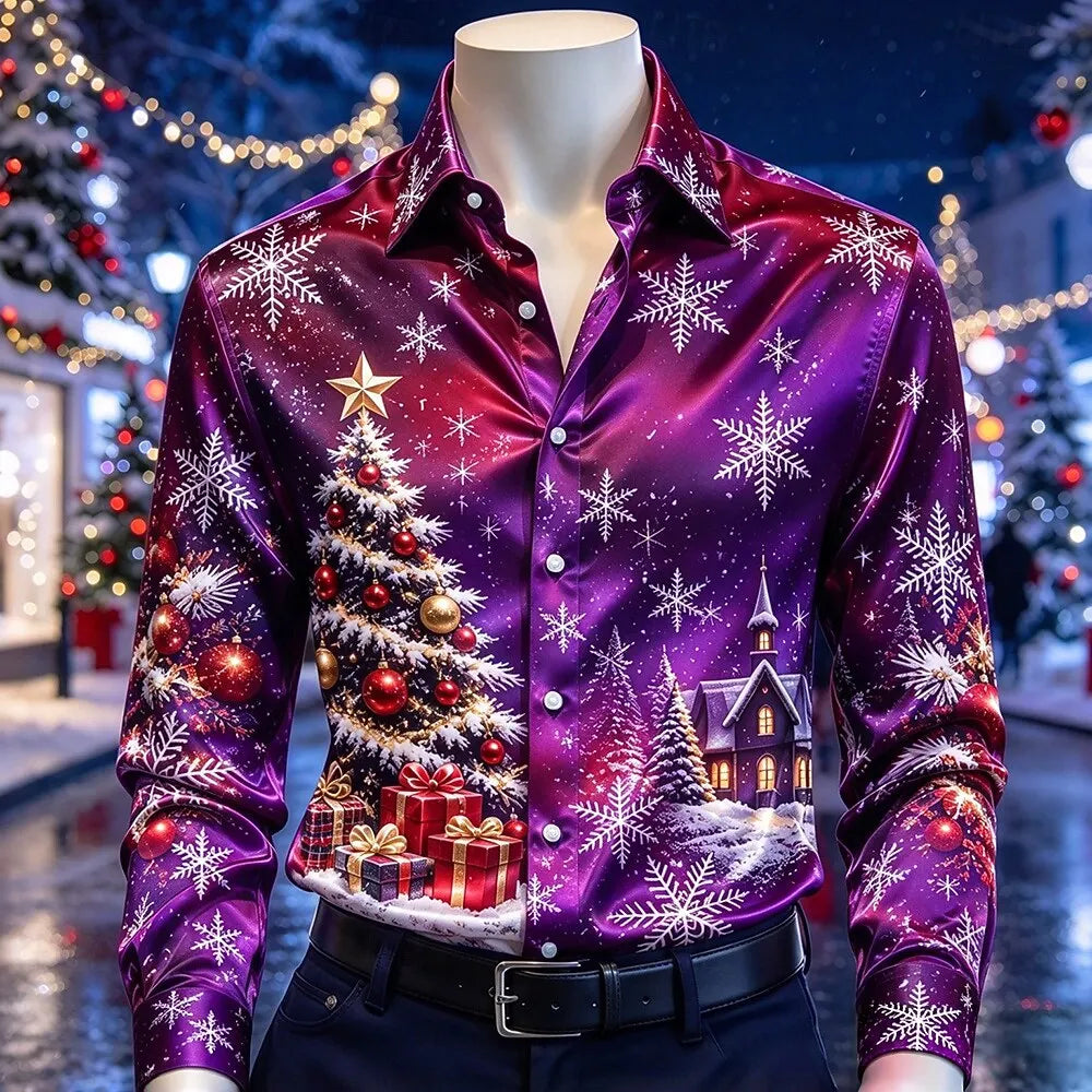 Chemisiers de Noël Homme - Chemise Imprimé Flocons Satinée