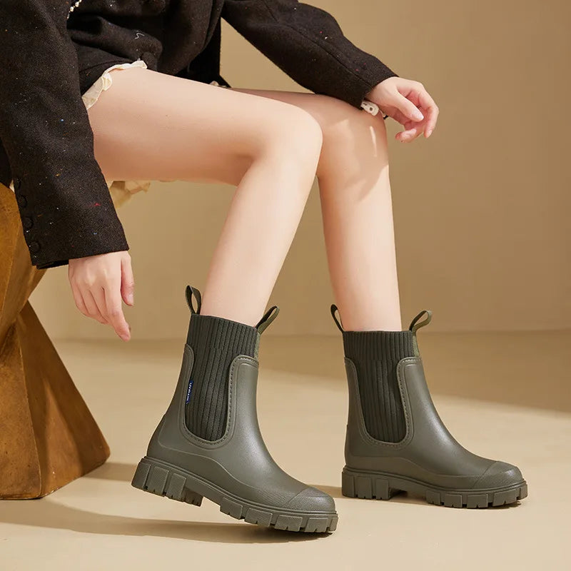 BOTTES CHELSEA SEMELLE CRANTÉE POUR FEMME BOTTES DE PLUIE FEMME