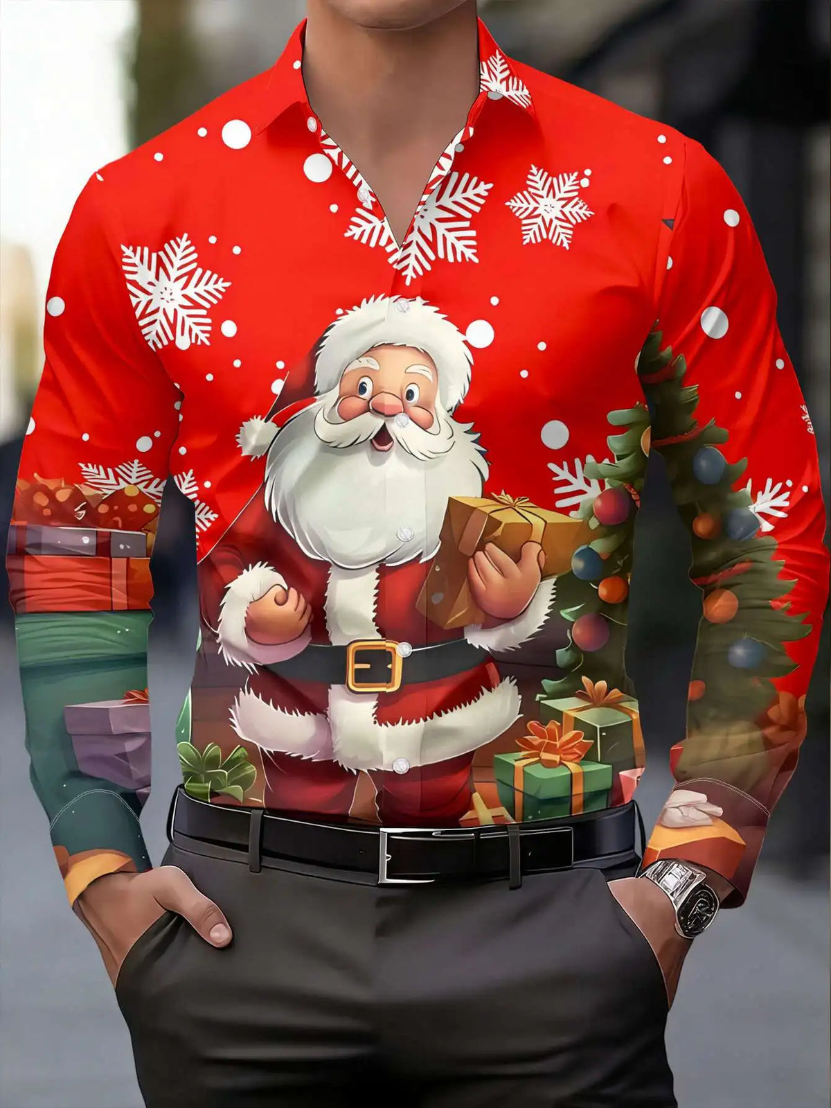 Chemisiers de Noël Imprimé Père Noël Pour Homme