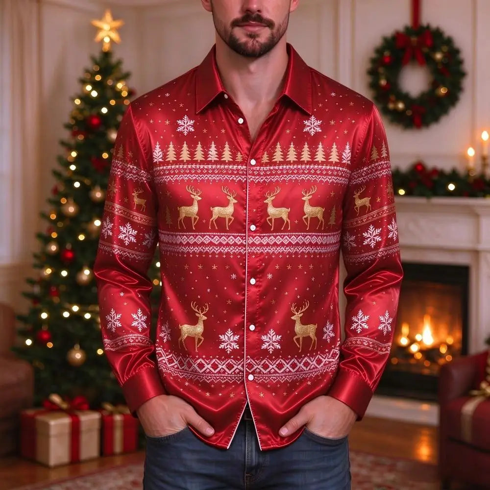 CHEMISIERS DE NOËL POUR HOMME - CHEMISE IMPRIMÉ FESTIF