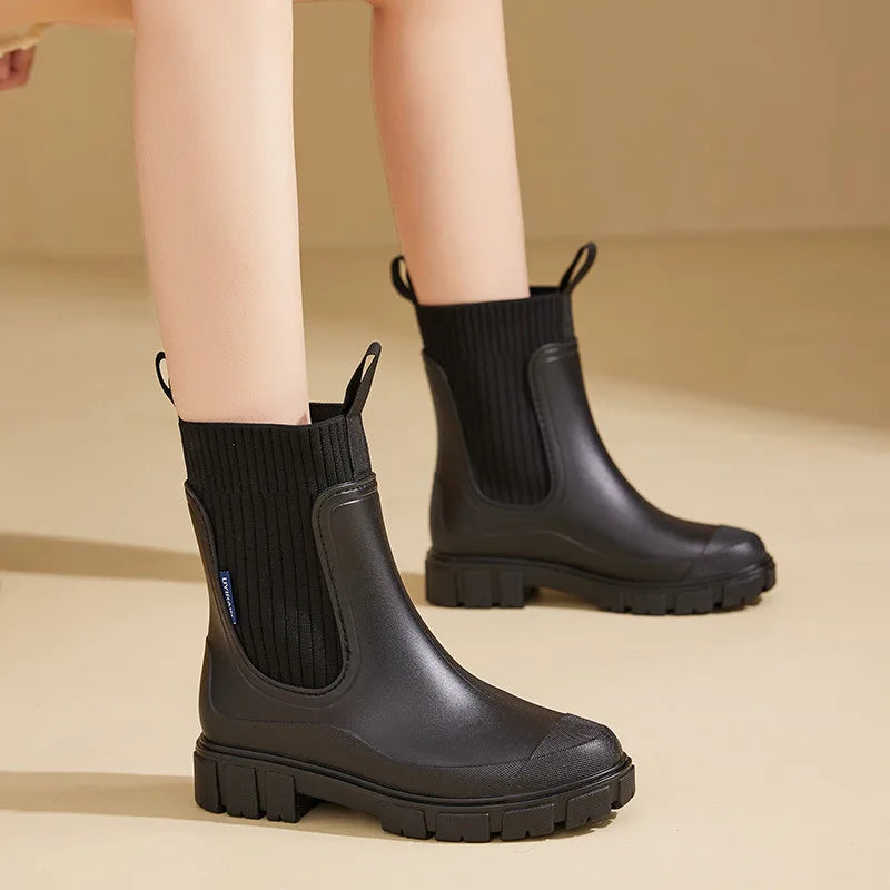 BOTTES CHELSEA SEMELLE CRANTÉE POUR FEMME BOTTES DE PLUIE FEMME