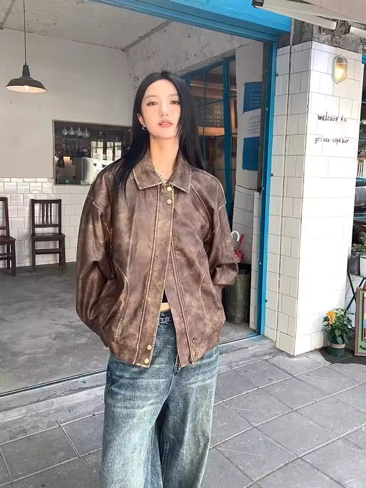 VESTES EN CUIR OVERSIZE VINTAGE FEMME
