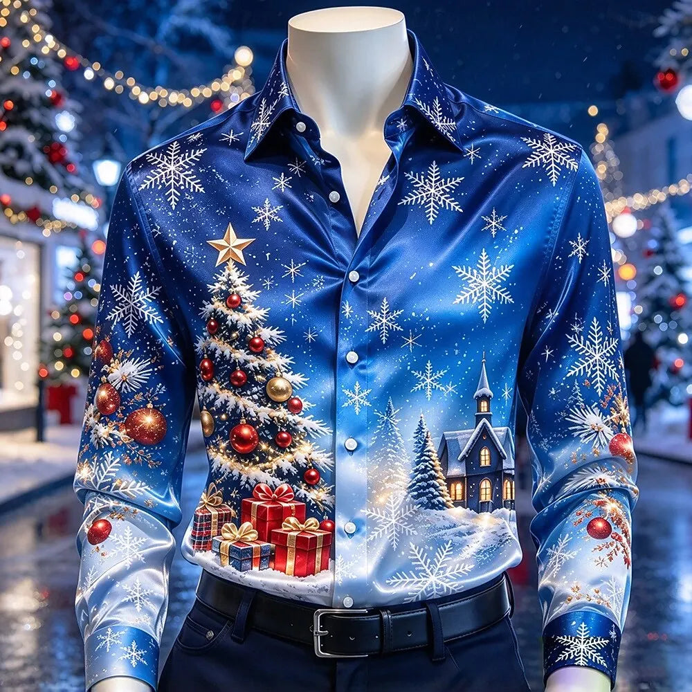 Chemisiers de Noël Homme - Chemise Imprimé Flocons Satinée