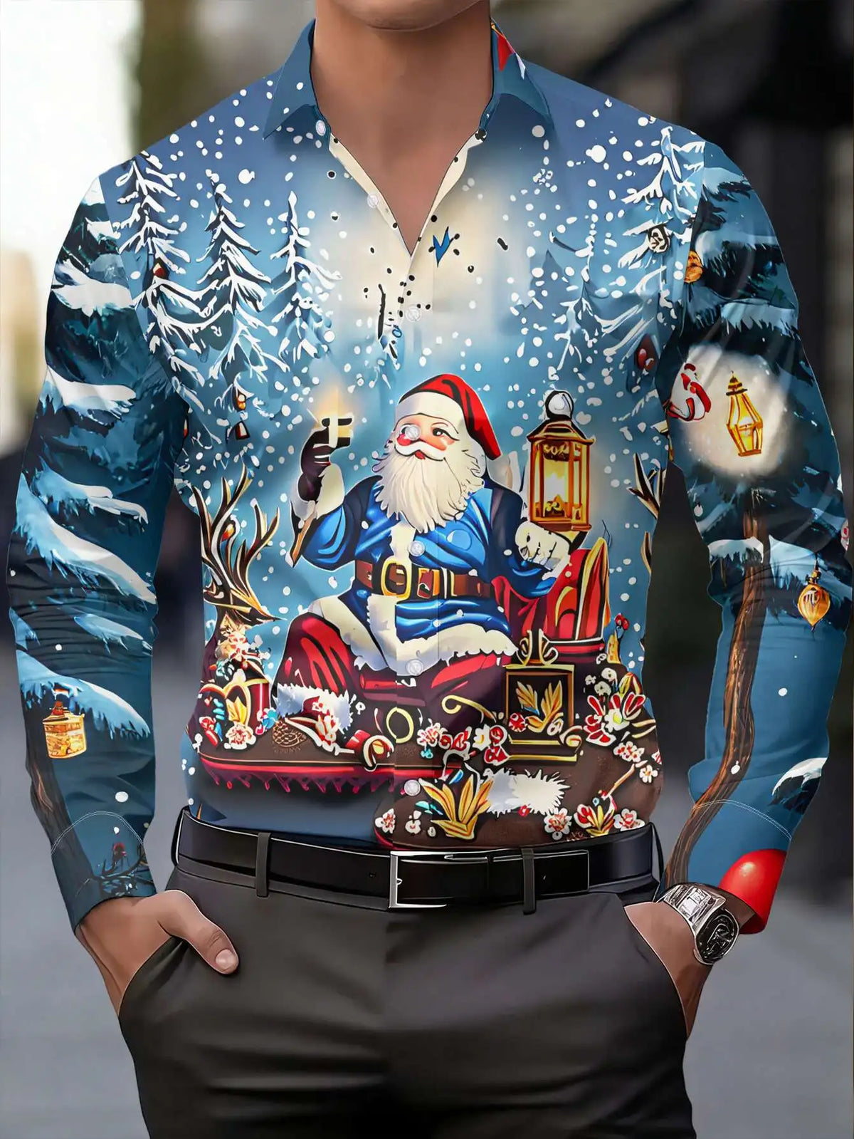 Chemisiers de Noël Imprimé Père Noël Pour Homme