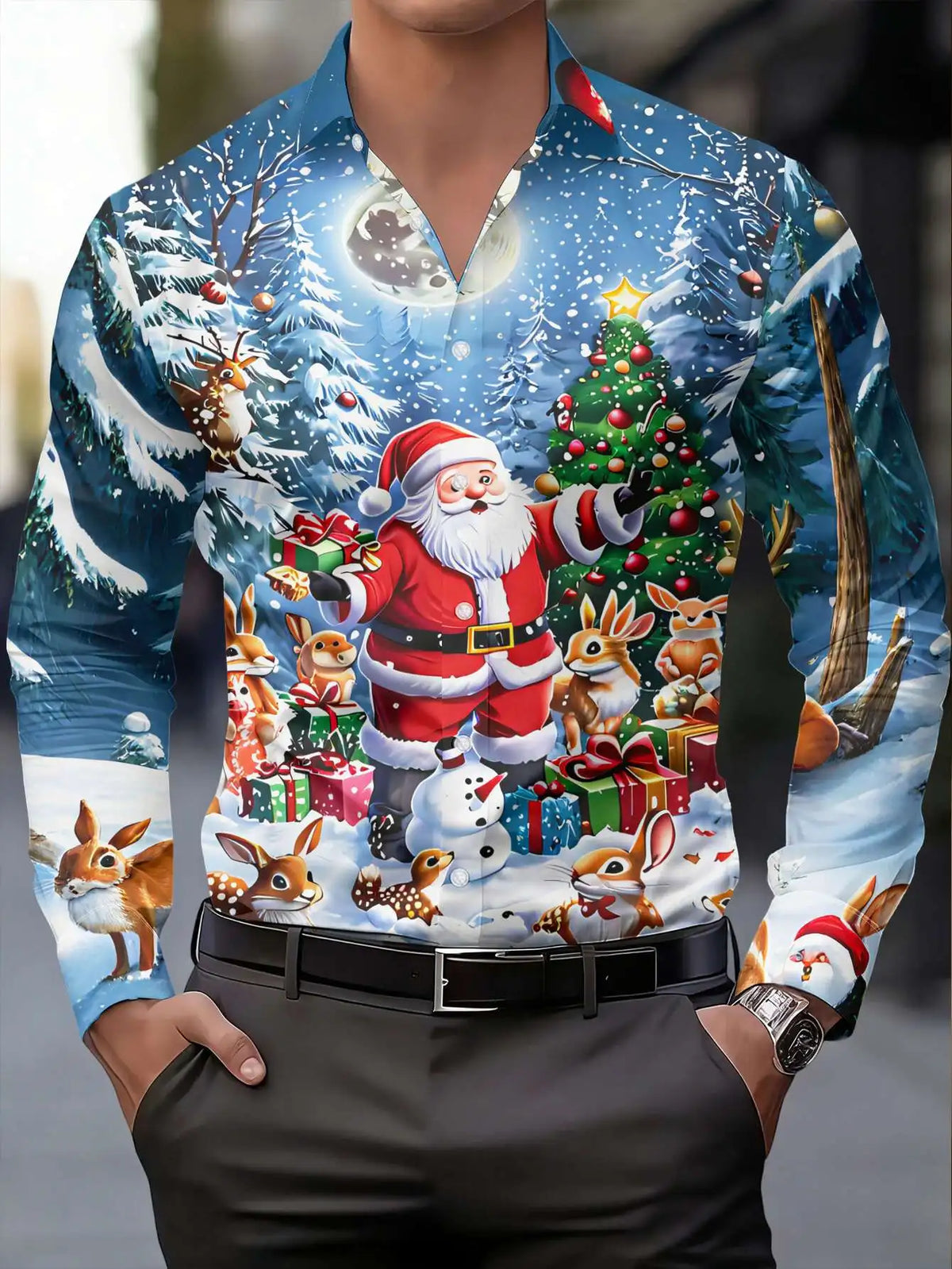 Chemisiers de Noël Imprimé Père Noël Pour Homme