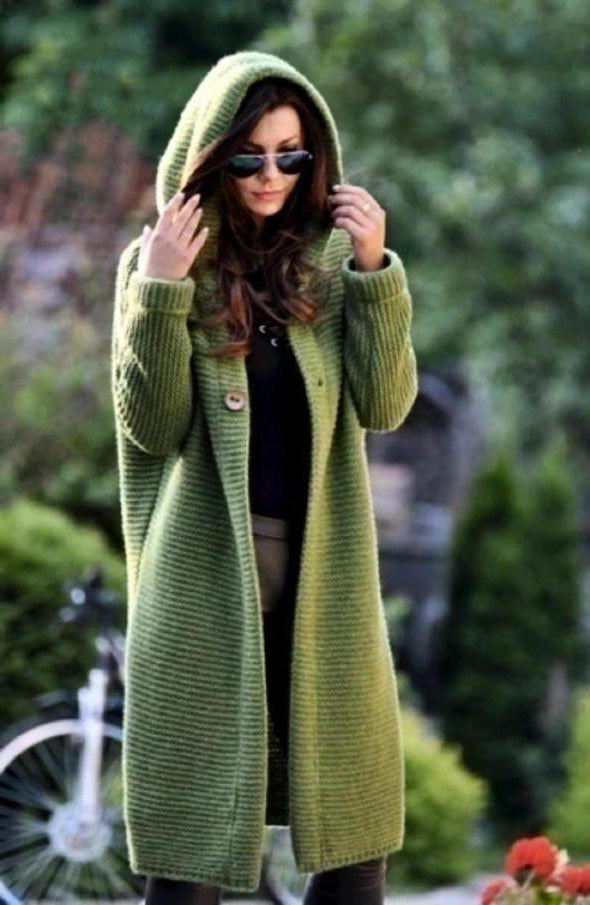 GILET POUR FEMME LONG CAPUCHE MAILLE