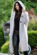 GILET POUR FEMME LONG CAPUCHE MAILLE