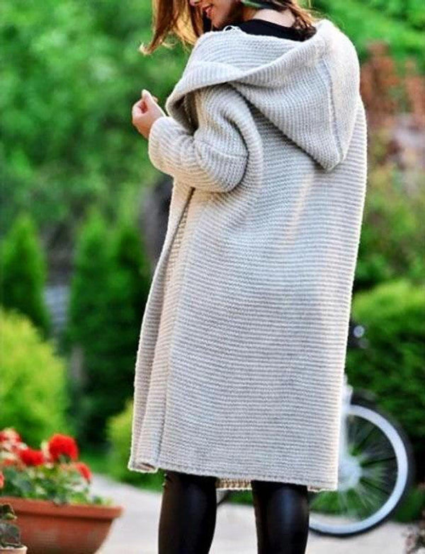GILET POUR FEMME LONG CAPUCHE MAILLE
